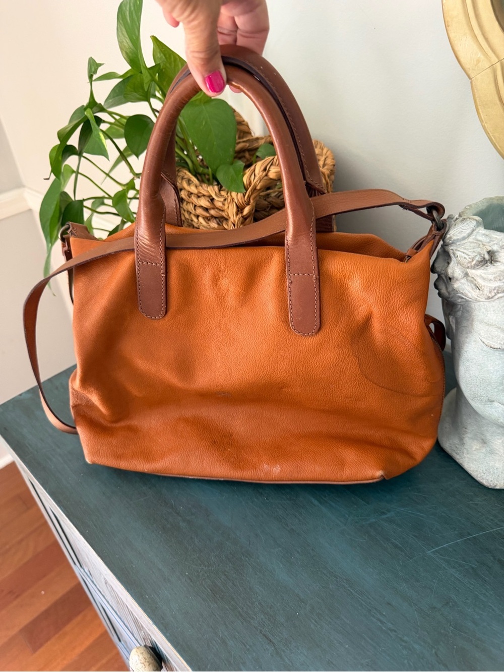 Mark & Graham Brooklyn Carryall cognac leather dual structured top handles - Picture 2 of 10